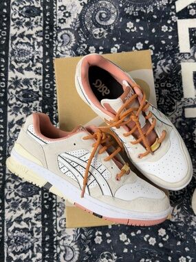ASICS White and Peach Low-Top Sneakers